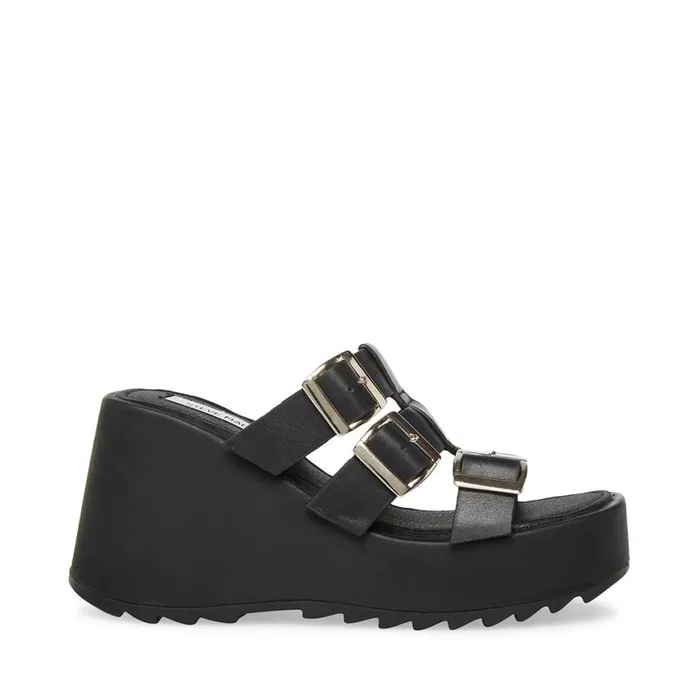 Steve Madden Pierce Black Leather Womens Sandals