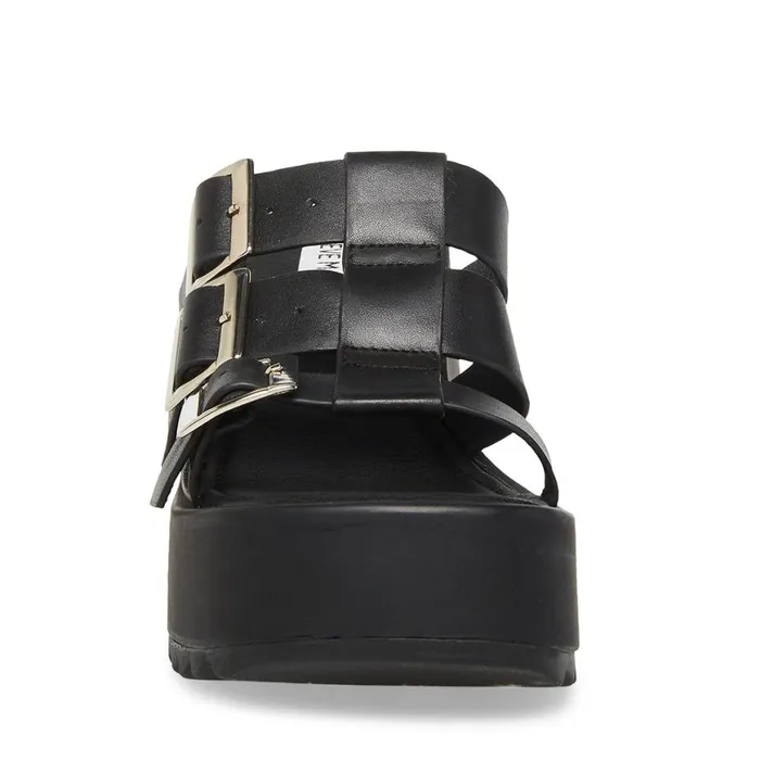 Steve Madden Pierce Black Leather Womens Sandals