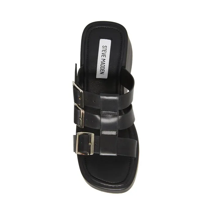 Steve Madden Pierce Black Leather Womens Sandals