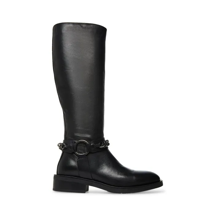 Steve Madden Quin Black Leather Womens Boots and Booties