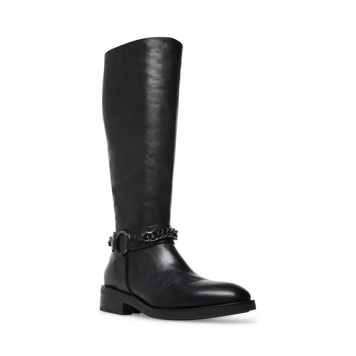 Steve Madden Quin Black Leather Womens Boots and Booties