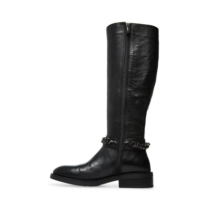 Steve Madden Quin Black Leather Womens Boots and Booties
