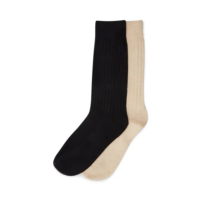Steve Madden Ribbed Crew Socks BlackTan Womens Socks and Tights