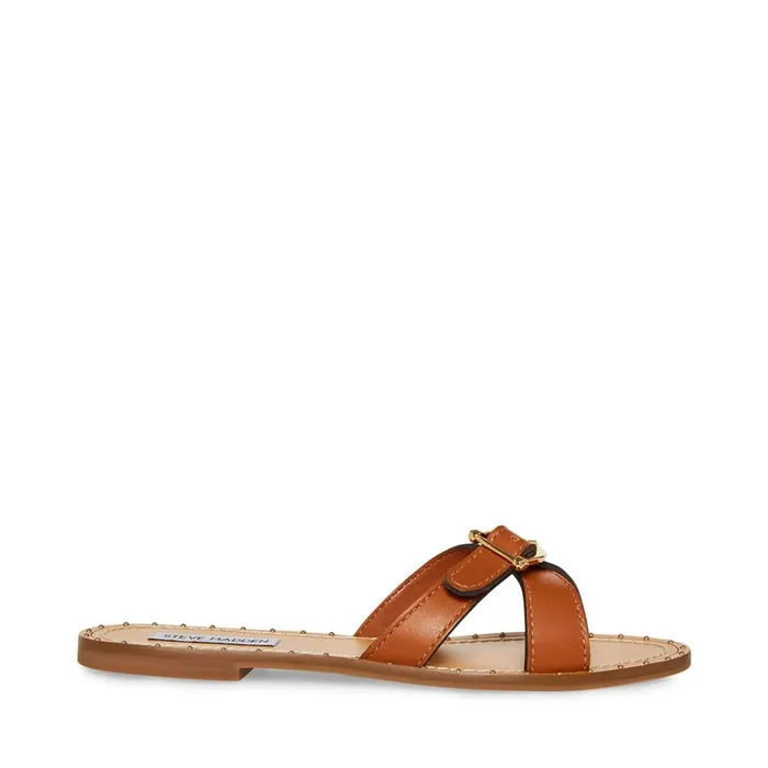 Steve Madden Rizz Cognac Leather Womens Sandals