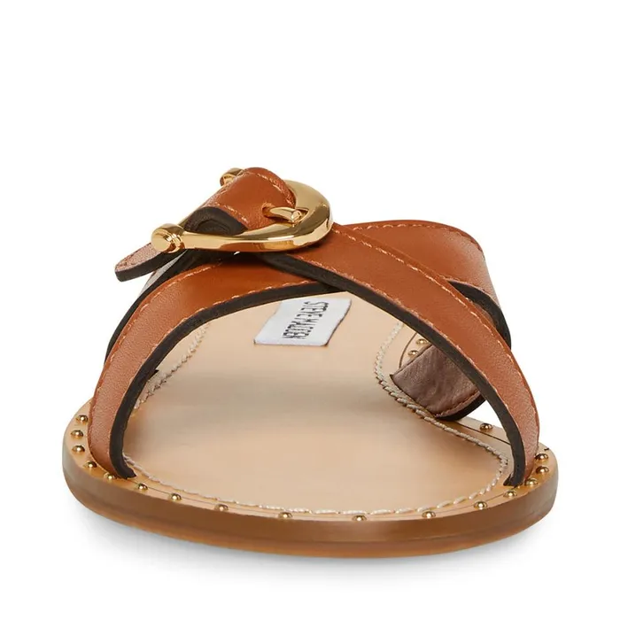Steve Madden Rizz Cognac Leather Womens Sandals