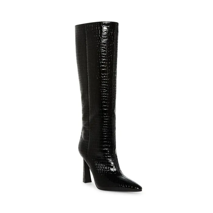 Steve Madden Shayna Black Crocodile Womens Boots and Booties