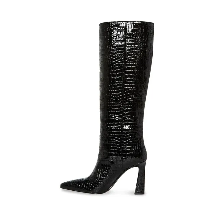 Steve Madden Shayna Black Crocodile Womens Boots and Booties
