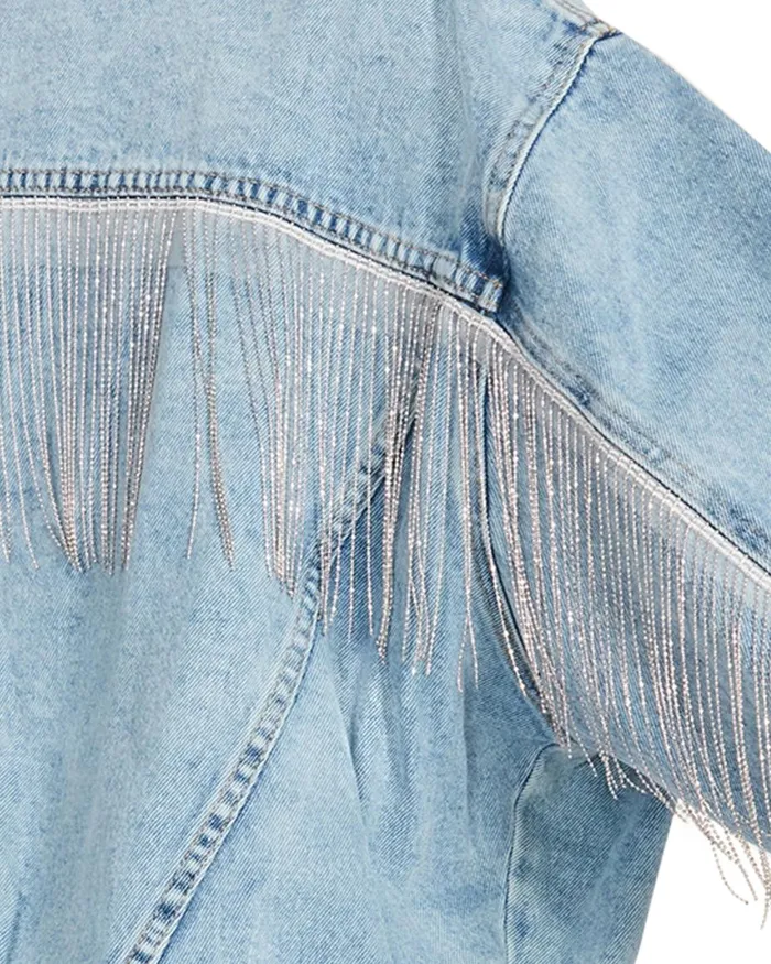 Steve Madden Sienna Denim Jacket Rhinestones Womens Jackets and Coats