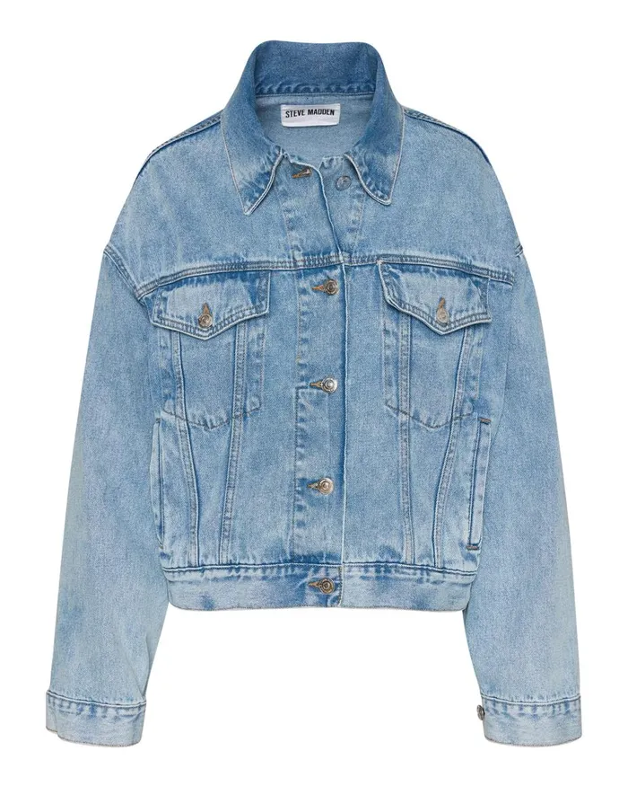Steve Madden Sienna Denim Jacket Rhinestones Womens Jackets and Coats