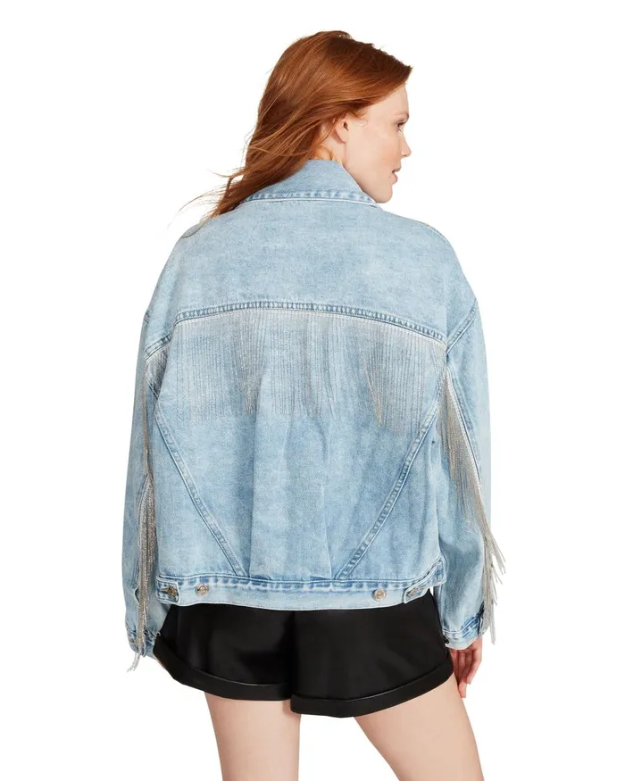 Steve Madden Sienna Denim Jacket Rhinestones Womens Jackets and Coats