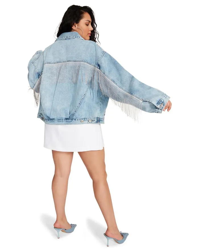 Steve Madden Sienna Denim Jacket Rhinestones Womens Jackets and Coats