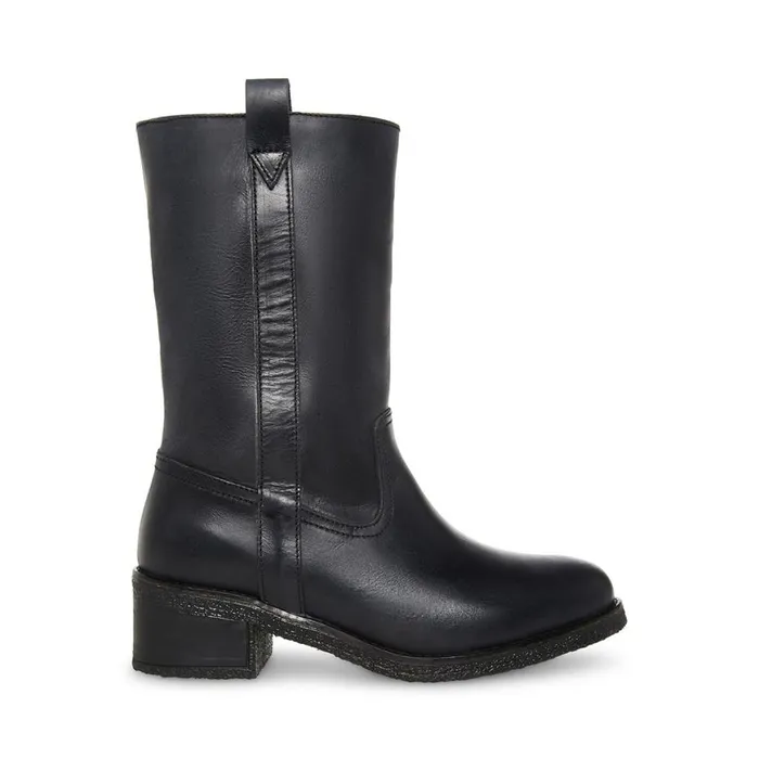 Steve Madden Winny Black Leather Womens Boots and Booties