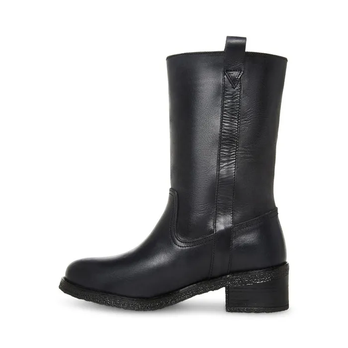 Steve Madden Winny Black Leather Womens Boots and Booties