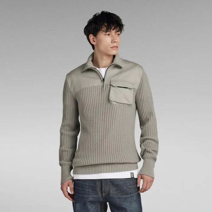 Sweaters Men GStar RAW Army Half Zip Knitted Sweater Elephant Skin