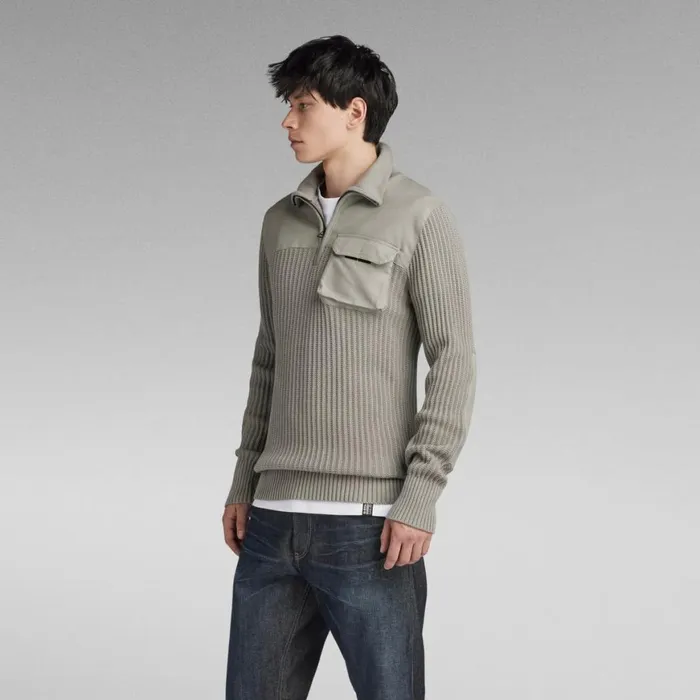 Sweaters Men GStar RAW Army Half Zip Knitted Sweater Elephant Skin
