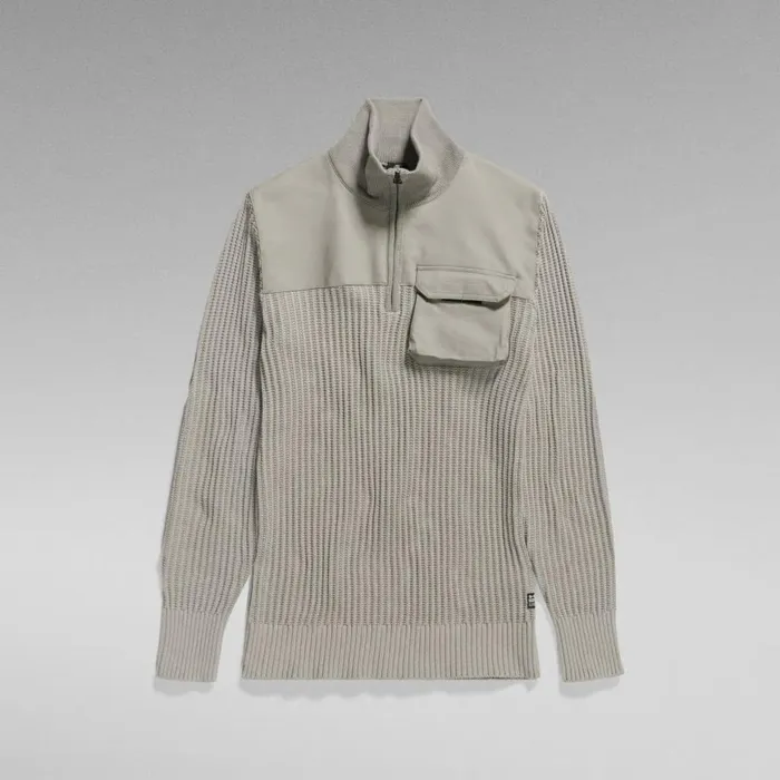 Sweaters Men GStar RAW Army Half Zip Knitted Sweater Elephant Skin
