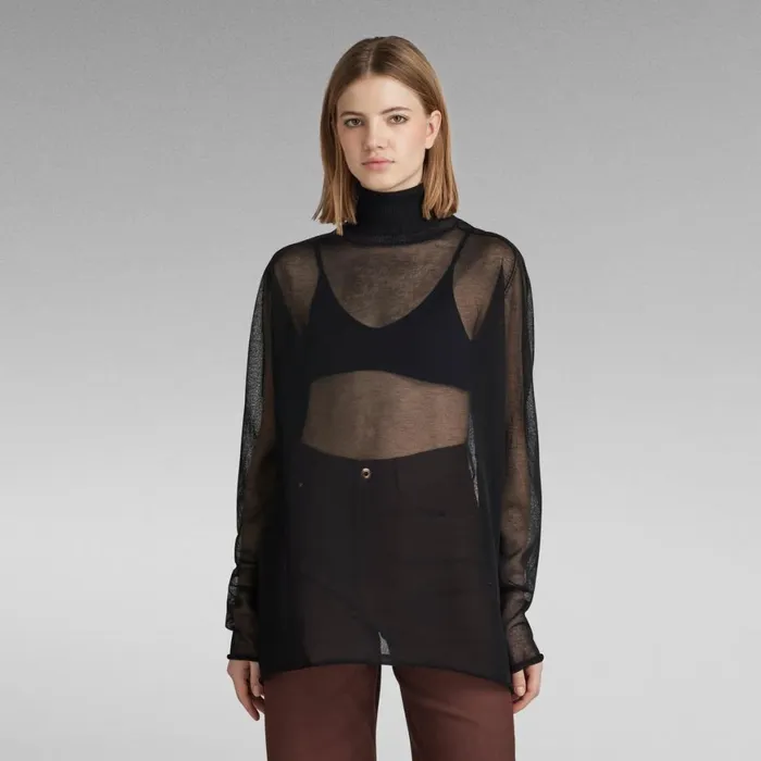 Sweaters Women GStar RAW Sheer Loose Turtle Knitted Sweater Dark Black