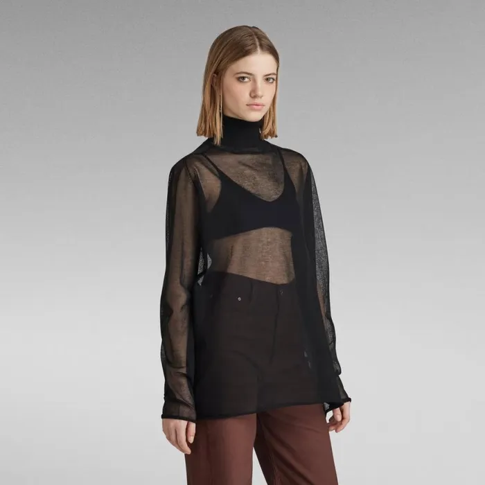 Sweaters Women GStar RAW Sheer Loose Turtle Knitted Sweater Dark Black