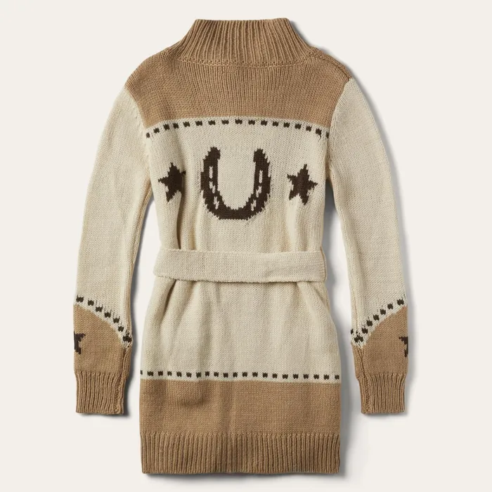 Sweaters Women Stetson Horseshoe and Star Belted Cardigan White