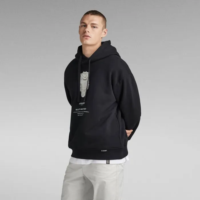 Sweatshirts and Hoodies Men GStar RAW Archive Hooded Loose Sweater Dk Black Bullet Proof Vest
