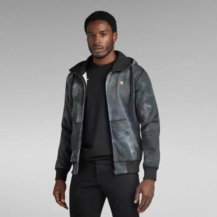 Sweatshirts and Hoodies Men GStar RAW Zip Thru Sweater Allover Printed Dk Black Blurry Camo