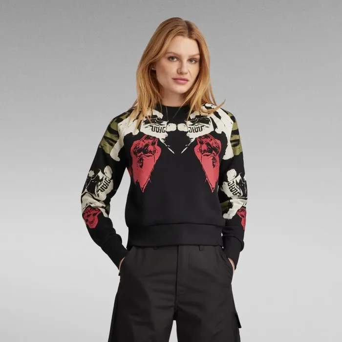Sweatshirts and Hoodies Women GStar RAW Lookbook Print Sweater Dark Black