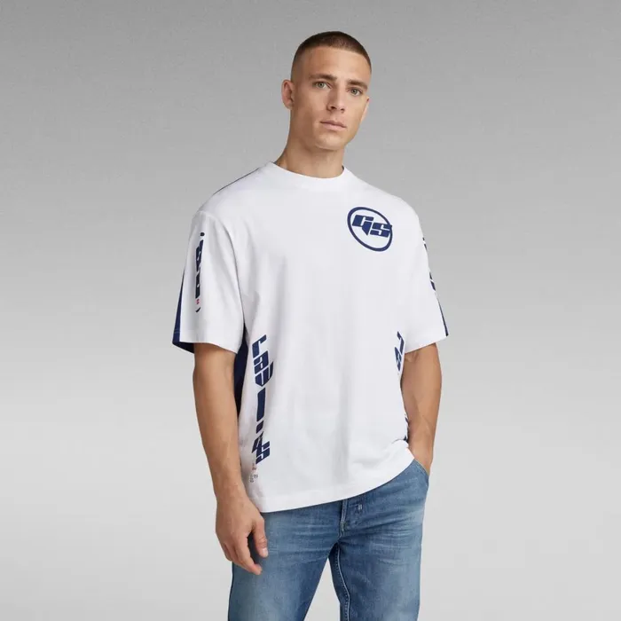 TShirts and Polos Men GStar RAW Sobiru Graphic Boxy TShirt Whiteballpen Blue Color Block