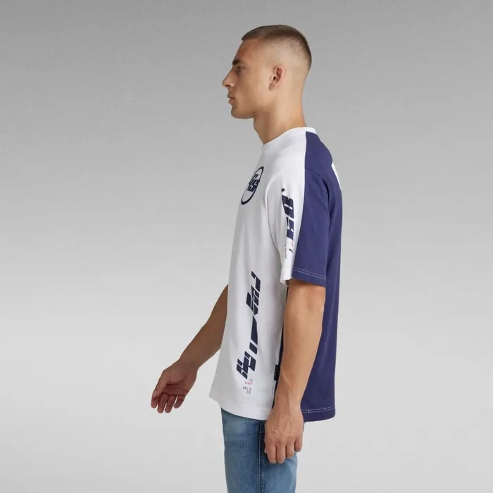 TShirts and Polos Men GStar RAW Sobiru Graphic Boxy TShirt Whiteballpen Blue Color Block