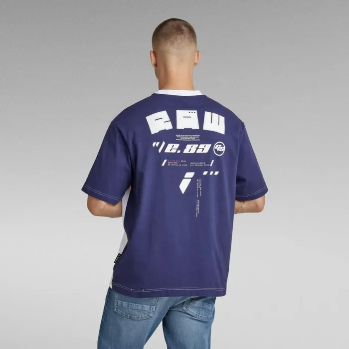 TShirts and Polos Men GStar RAW Sobiru Graphic Boxy TShirt Whiteballpen Blue Color Block