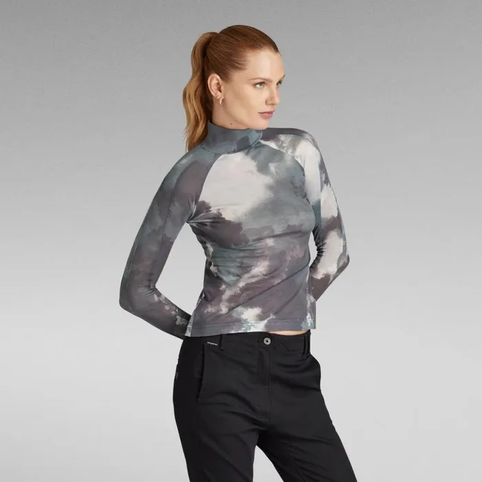 Tops and Tshirts Women GStar RAW Blurry Camo Slim Mock Top Dk Grape Blurry Camo