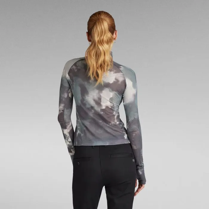 Tops and Tshirts Women GStar RAW Blurry Camo Slim Mock Top Dk Grape Blurry Camo