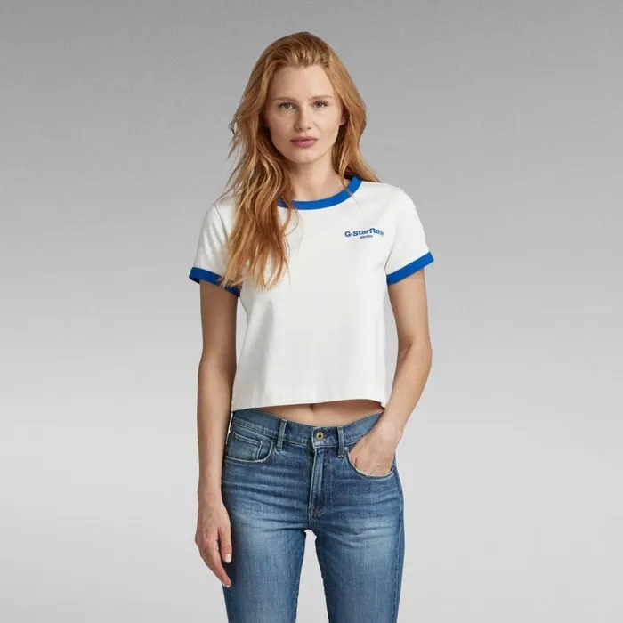 Tops and Tshirts Women GStar RAW Cropped Baby Brother Ringer Milklapis Blue
