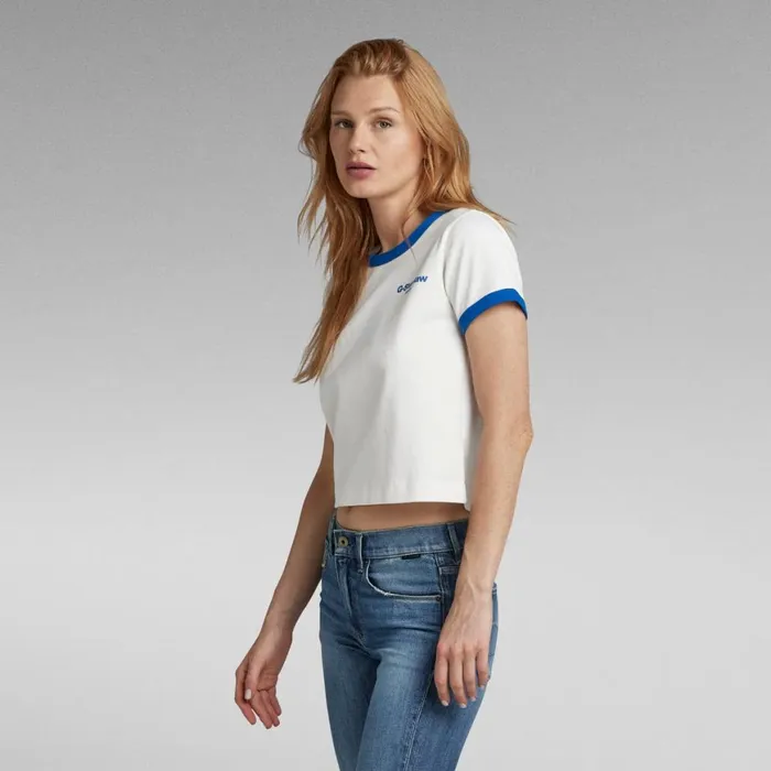 Tops and Tshirts Women GStar RAW Cropped Baby Brother Ringer Milklapis Blue