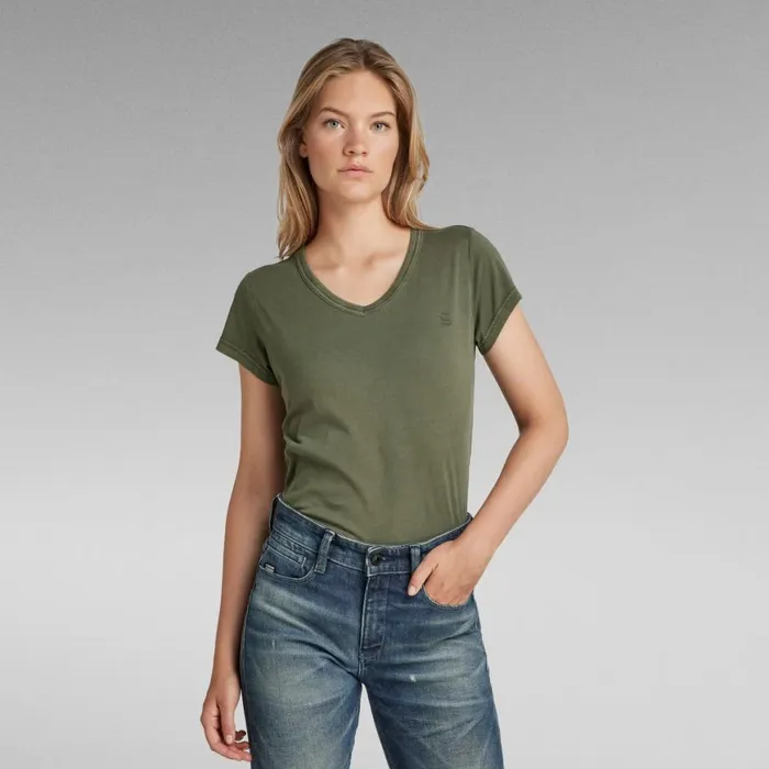 Tops and Tshirts Women GStar RAW Eyben Slim TShirt Over Dyed Shadow Olive