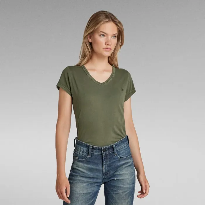 Tops and Tshirts Women GStar RAW Eyben Slim TShirt Over Dyed Shadow Olive
