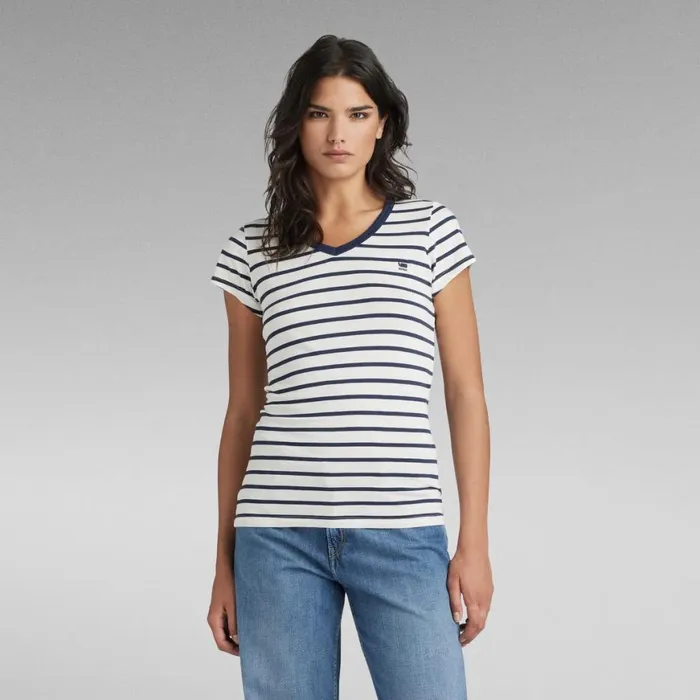 Tops and Tshirts Women GStar RAW Eyben Stripe Slim VNeck Top Milksartho Blue Stripe Tops and Tshirts Women GStar RAW Eyben Stripe Slim VNeck Top Milksartho Blue Stripe