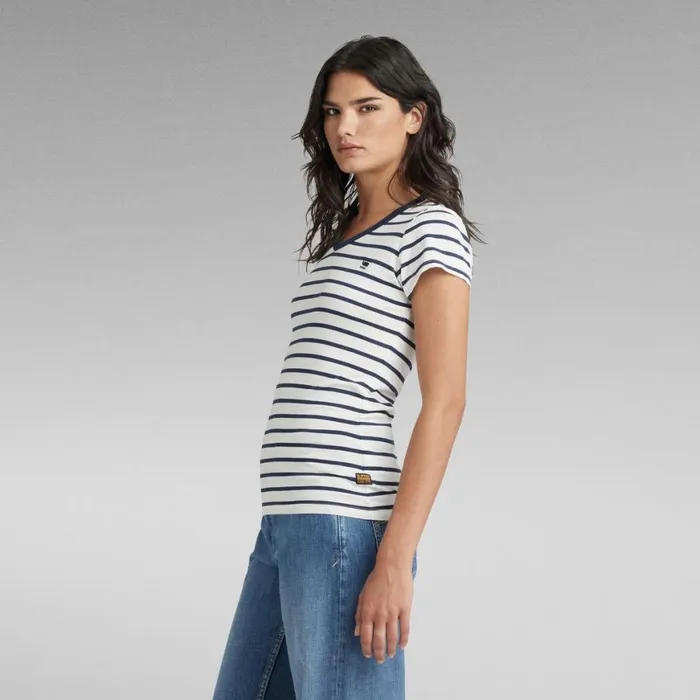 Tops and Tshirts Women GStar RAW Eyben Stripe Slim VNeck Top Milksartho Blue Stripe