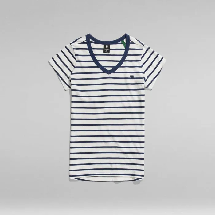 Tops and Tshirts Women GStar RAW Eyben Stripe Slim VNeck Top Milksartho Blue Stripe