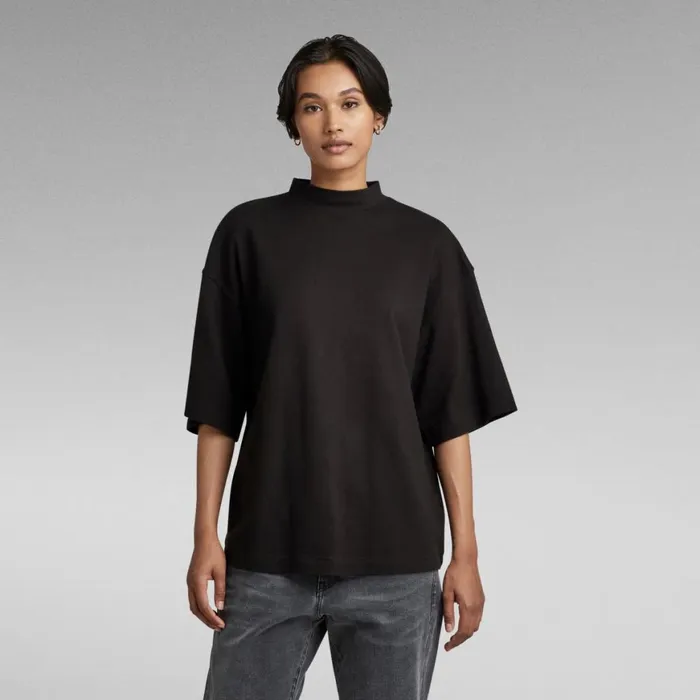 Tops and Tshirts Women GStar RAW Mock Neck Loose TShirt Dark Black