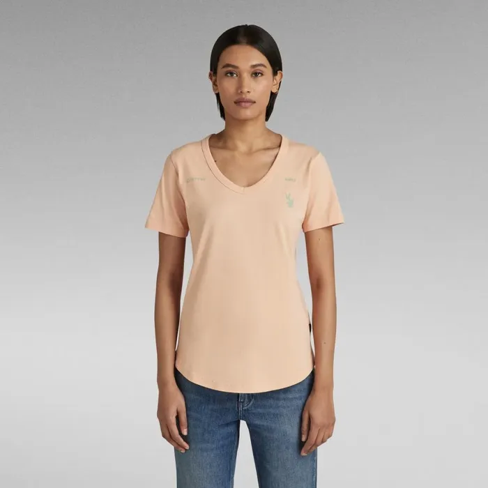 Tops and Tshirts Women GStar RAW Mysid Slim Graphic TShirt Peach Nougat
