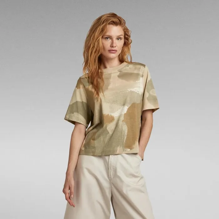 Tops and Tshirts Women GStar RAW Printed Boxy Top Whitebait Watercolor Camo