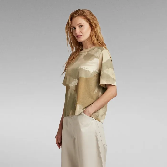 Tops and Tshirts Women GStar RAW Printed Boxy Top Whitebait Watercolor Camo