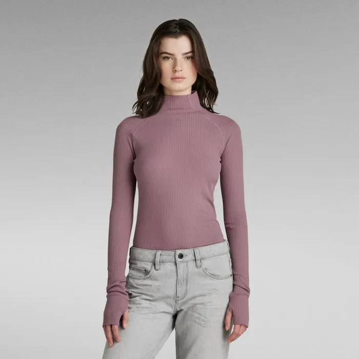Tops and Tshirts Women GStar RAW Rib Mock Slim Top Grape Shake