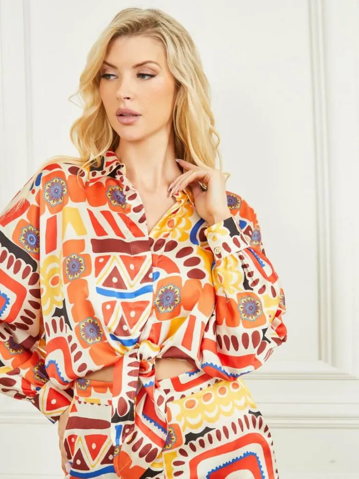 Tops And Sweaters Women Marciano Carnivale Printed Satin Top Carnivale Print