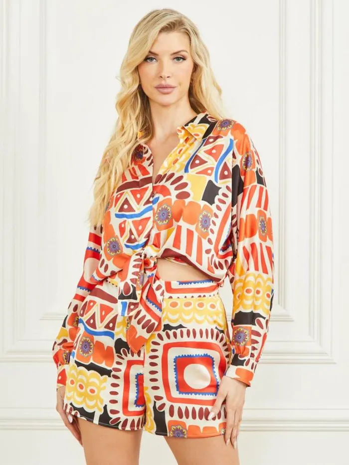 Tops And Sweaters Women Marciano Carnivale Printed Satin Top Carnivale Print Tops And Sweaters Women Marciano Carnivale Printed Satin Top Carnivale Print