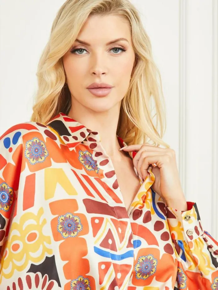 Tops And Sweaters Women Marciano Carnivale Printed Satin Top Carnivale Print Tops And Sweaters Women Marciano Carnivale Printed Satin Top Carnivale Print
