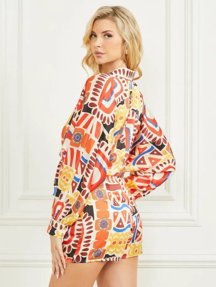 Tops And Sweaters Women Marciano Carnivale Printed Satin Top Carnivale Print Tops And Sweaters Women Marciano Carnivale Printed Satin Top Carnivale Print