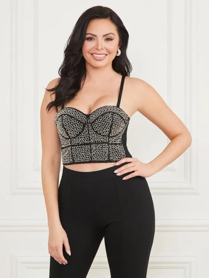 Tops And Sweaters Women Marciano Zoe Bustier Top Jet Black Multi