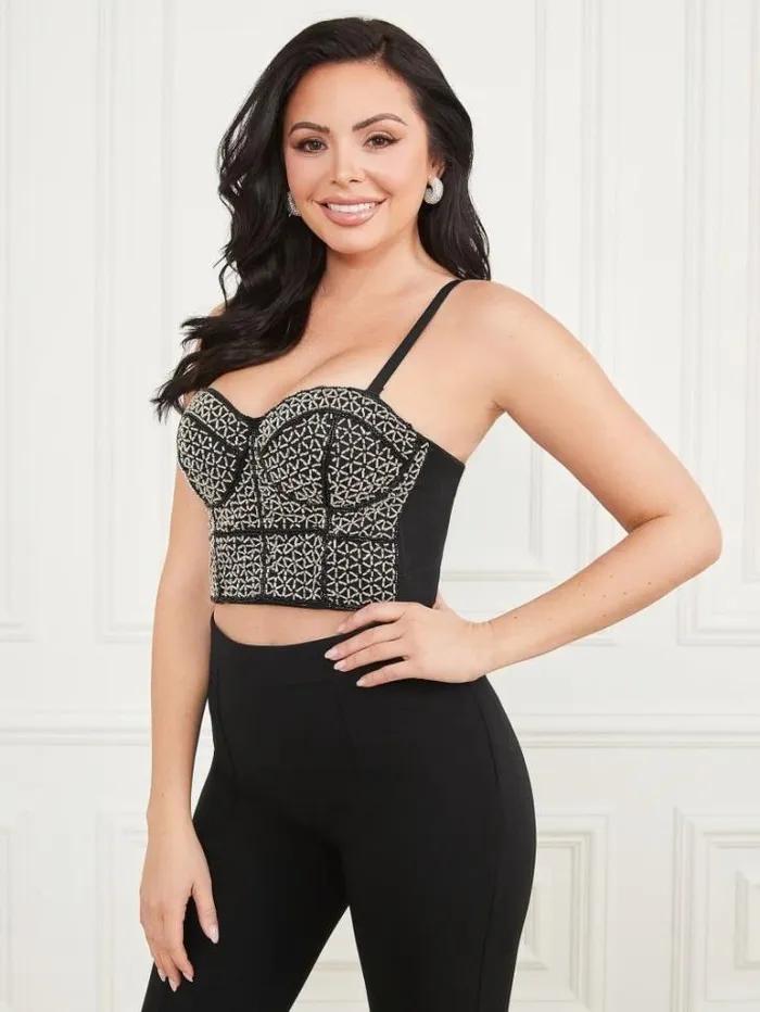 Tops And Sweaters Women Marciano Zoe Bustier Top Jet Black Multi Tops And Sweaters Women Marciano Zoe Bustier Top Jet Black Multi