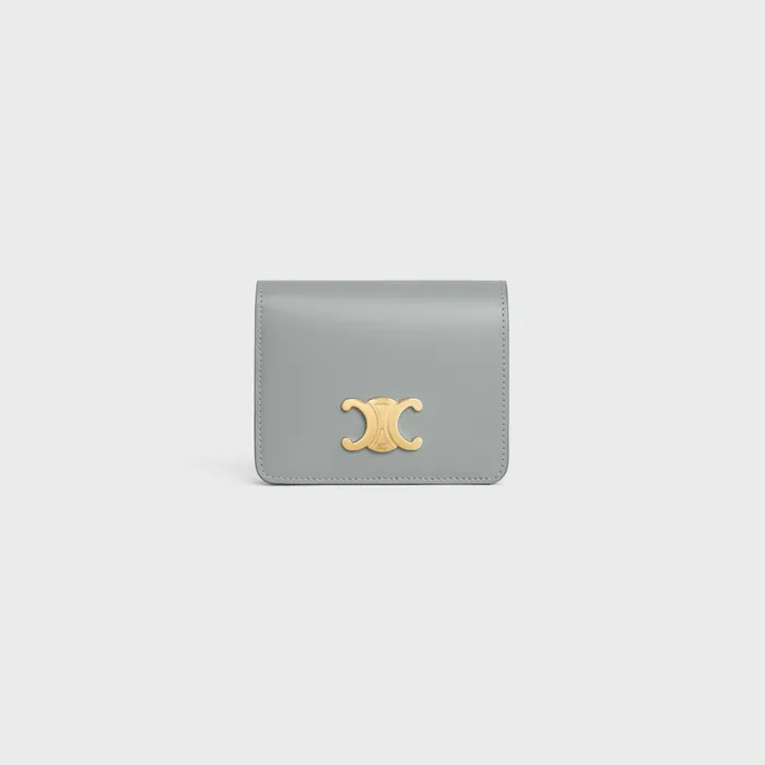 Triomphe Compact Wallet In Shiny Calfskin Pearl Blue Women CELINE WALLETS